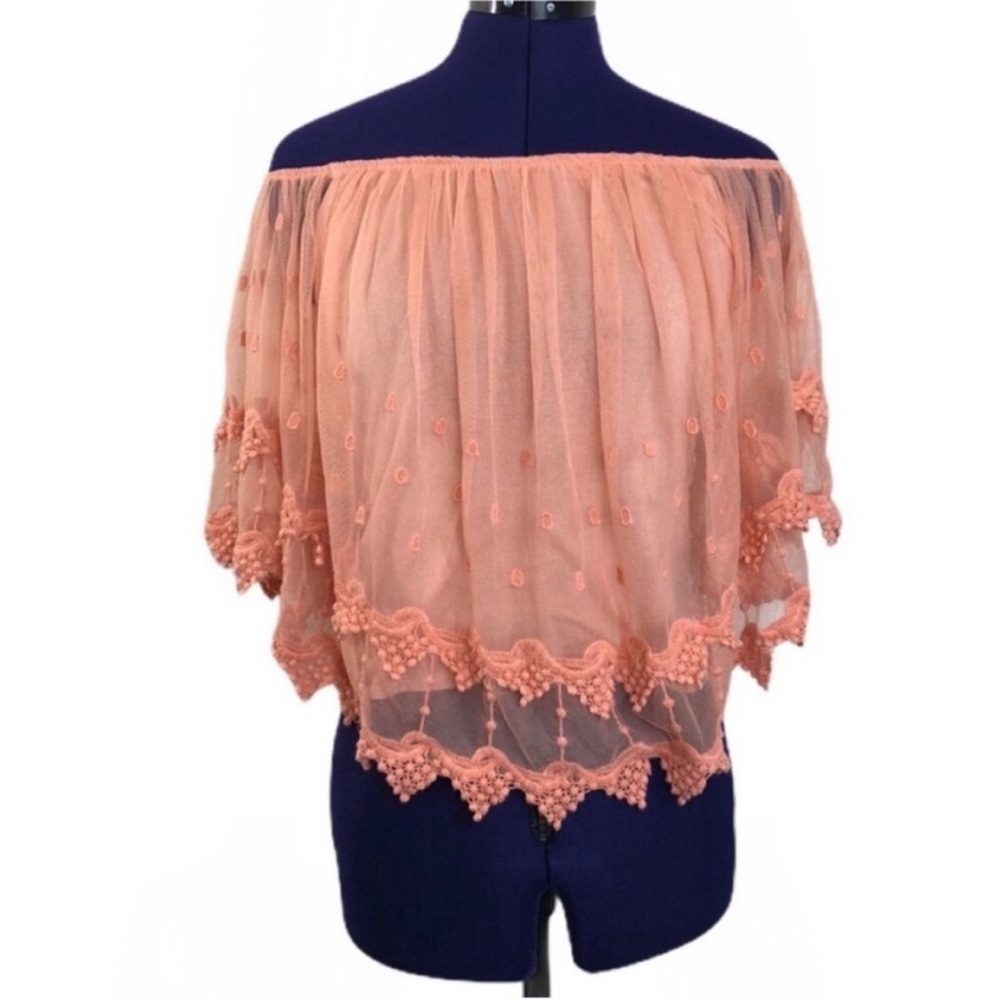 Love J Peach Pink Lace Off Shoulder Top